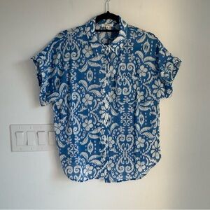 Comp Blu Button Up Short Sleeve Shirt Top Women’s size Medium Nautical Tropical